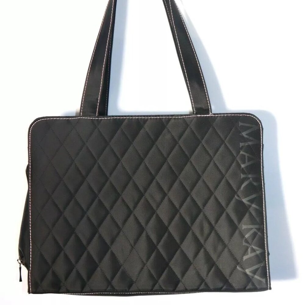 MARY KAY Black Quilt Design LARGE Zip Tote Travel Bag LARGE